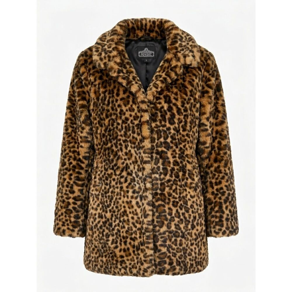 Angie Faux Fur Brown Multicolor Leopard Long Coat